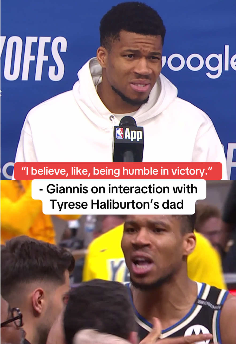 Giannis spoke on his interaction with Tyrese Haliburton’s father after Game 5. #NBA #basketball #bball #bucks #giannis 