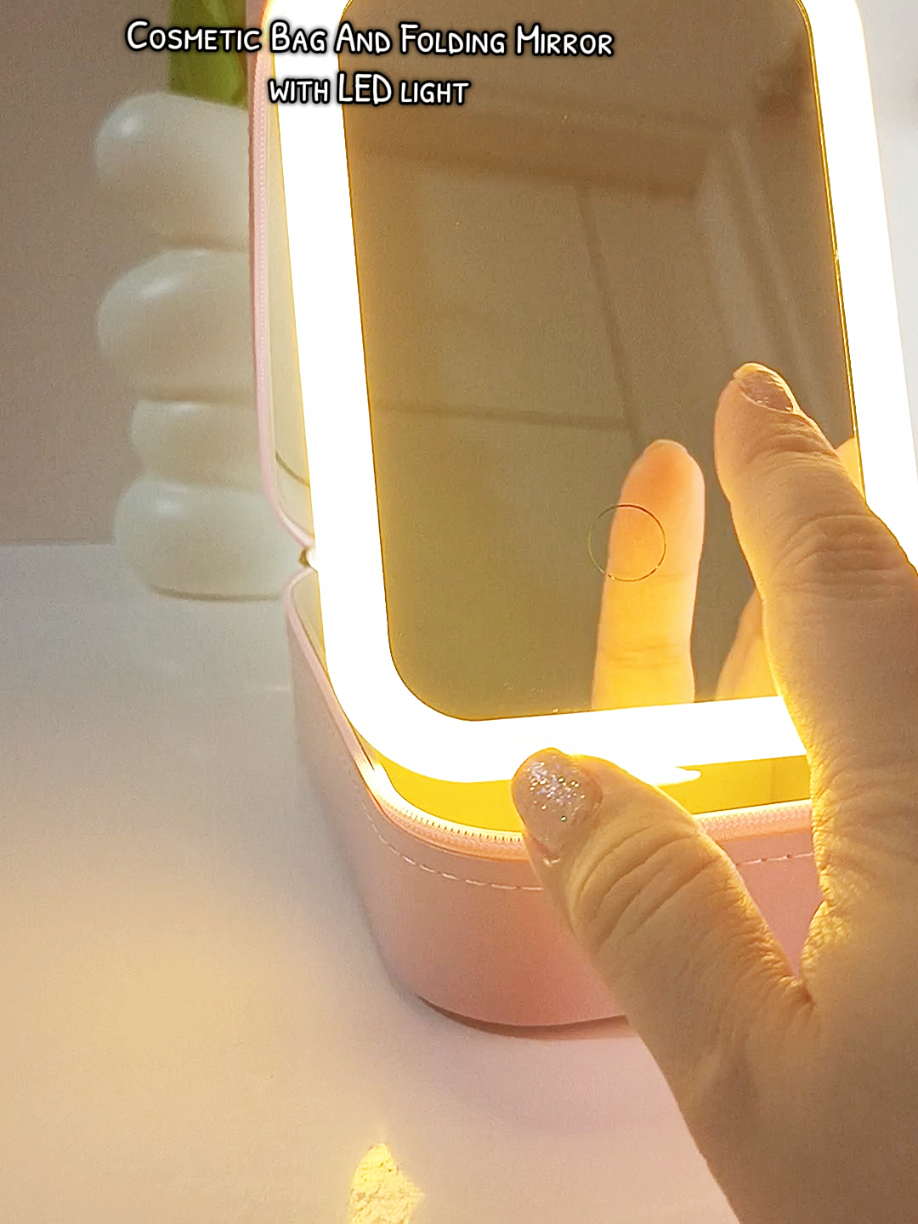 Cosmetic Bag And Folding Mirror with LED light #cosmeticbag #foldingmirror 