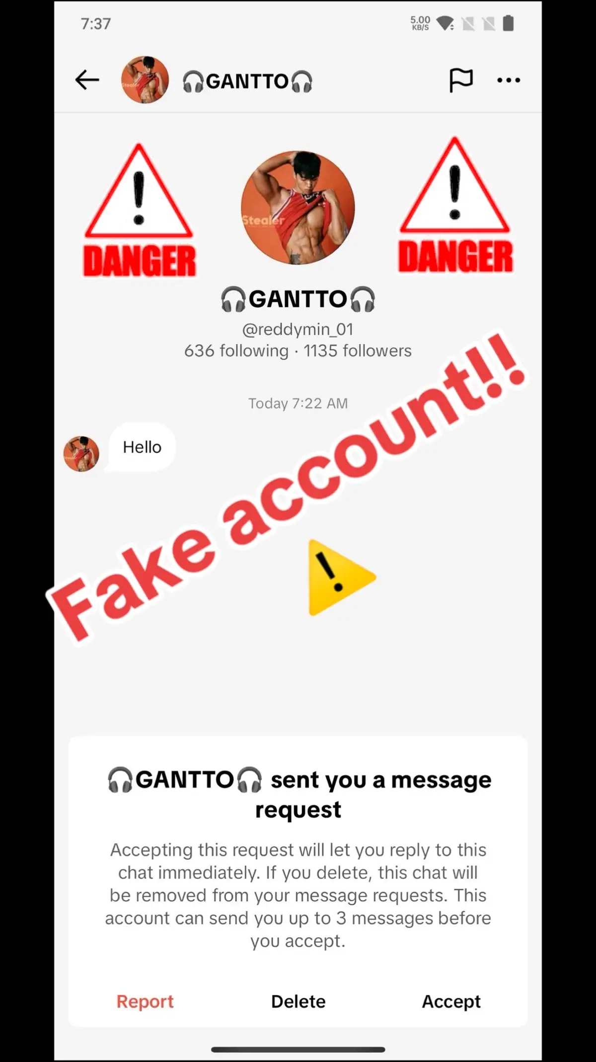 Family as you all must already know! This is not Gantto! Thais count it’s pretending  to be Gantto!!!  Please be on the look out and if this account messages you please block and report! As this person it’s not only pretending to be gantto but it’s messaging people giving them false hopes that our host would never do! 