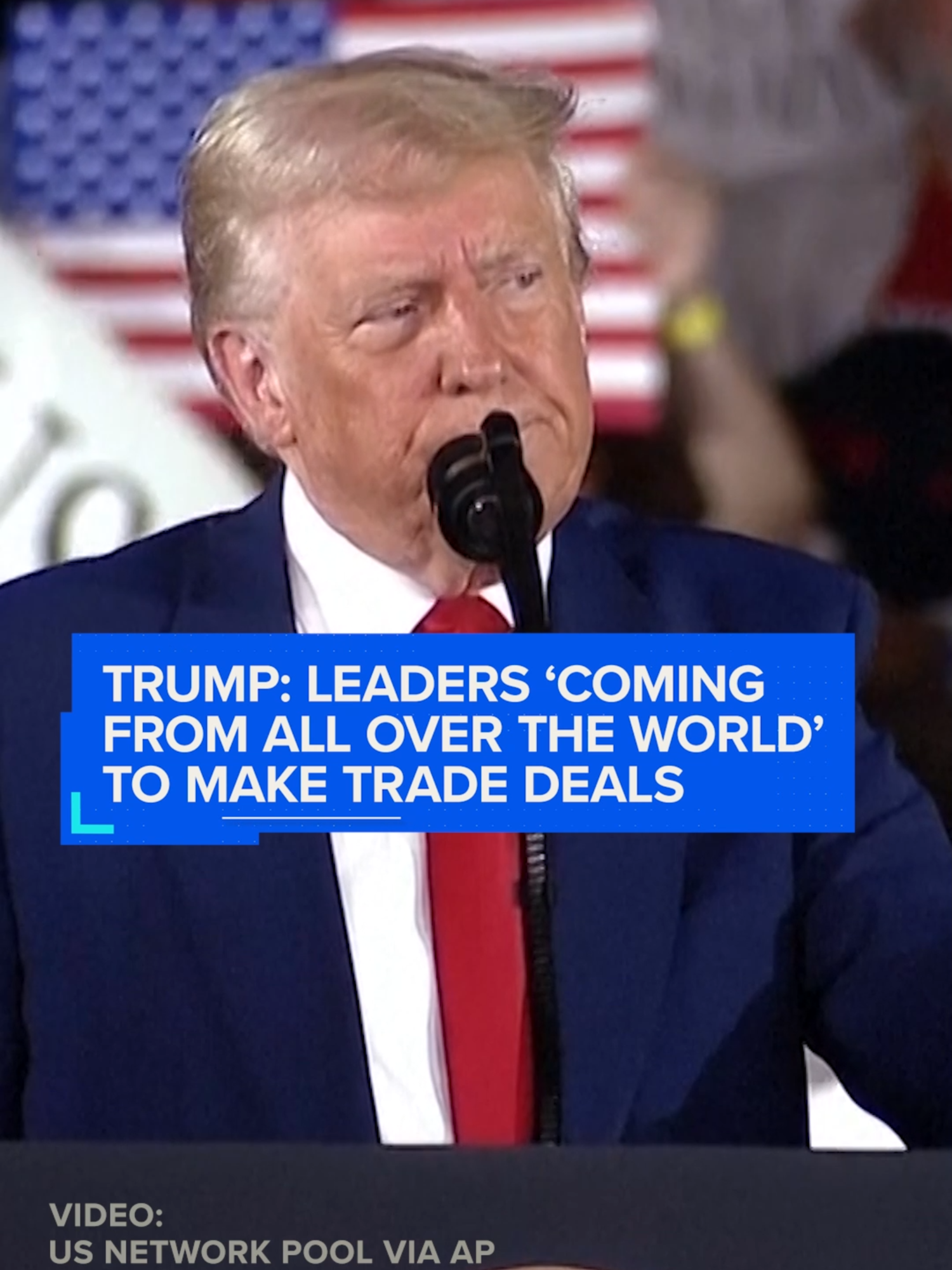 On day 100 of his presidency, President Donald Trump said leaders are “coming from all over the world” to make trade deals. Trump said he would make deals but that he doesn’t believe he has to.
