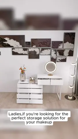 Extended Desktop 10 Drawers Chest of Drawer without Handle White Color Vanity