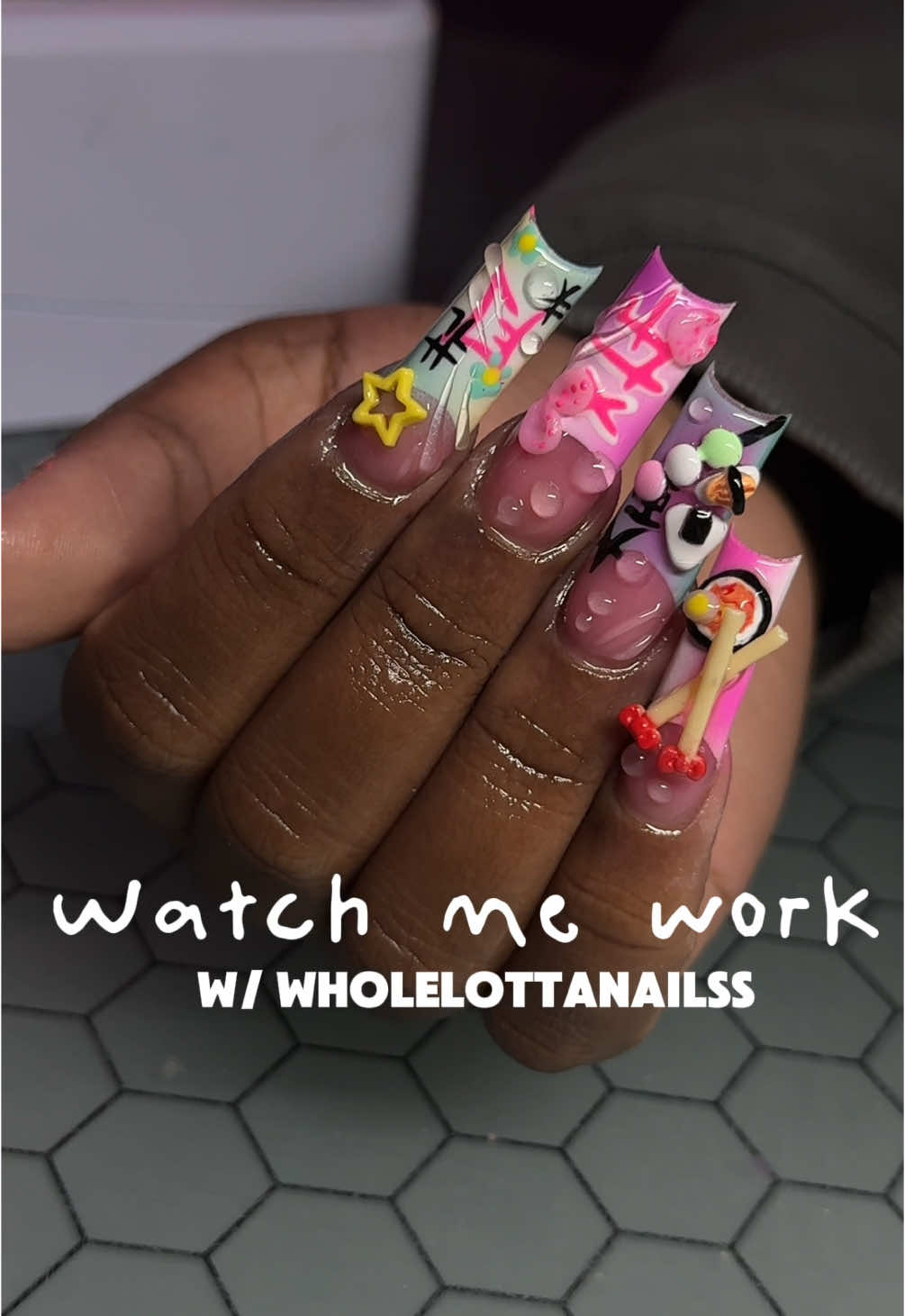 Watch me work 🍙🍥🍡 #houstonnailtech #nailtech #nailtutorial #nails #watchmework #longnails #fyp #freestylenails #insponails 