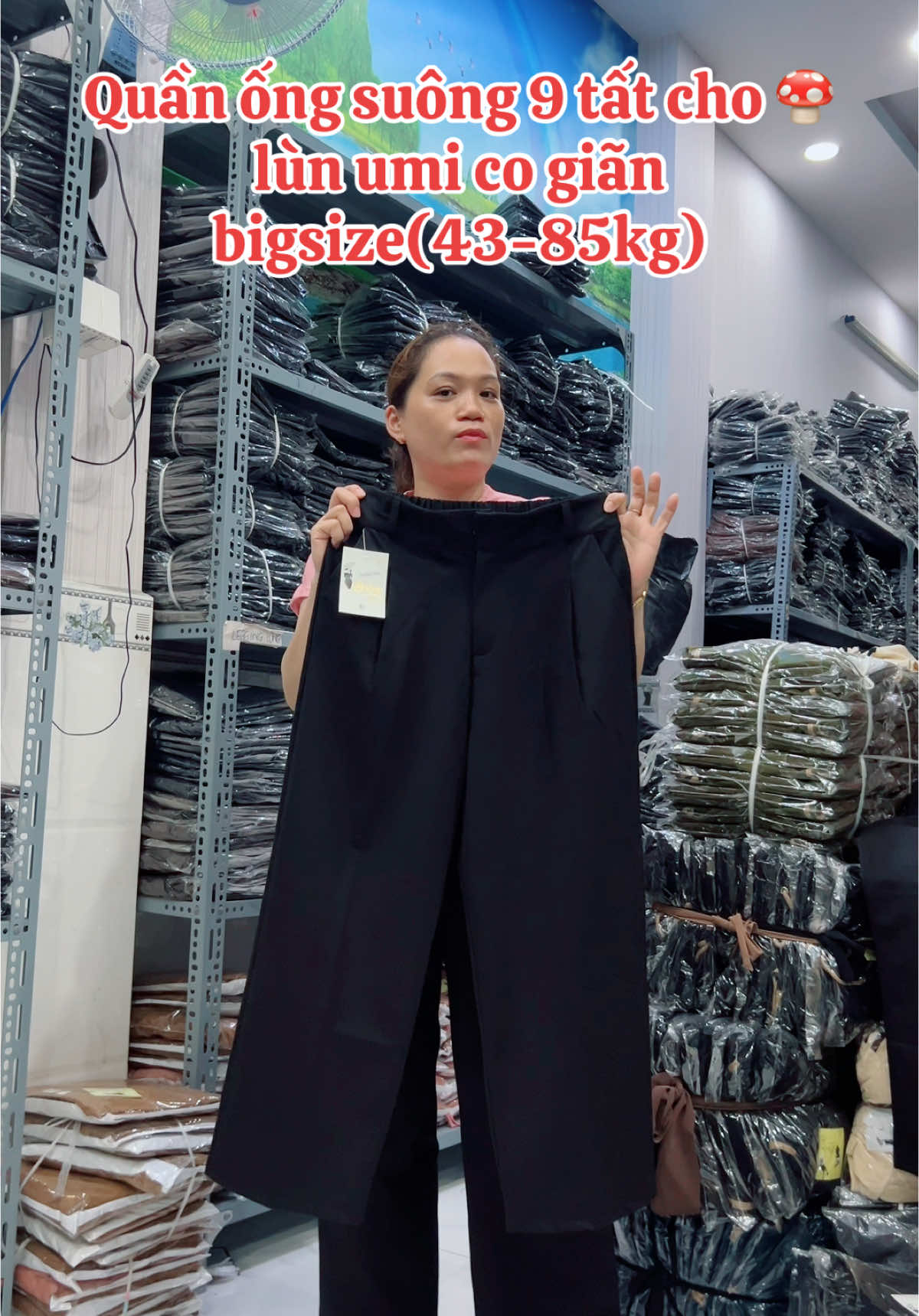 Quần ống suông 9 tất cho 🍄🍄🍄 lùn đây vải umi co giãn mềm mát size to (43-85kg)