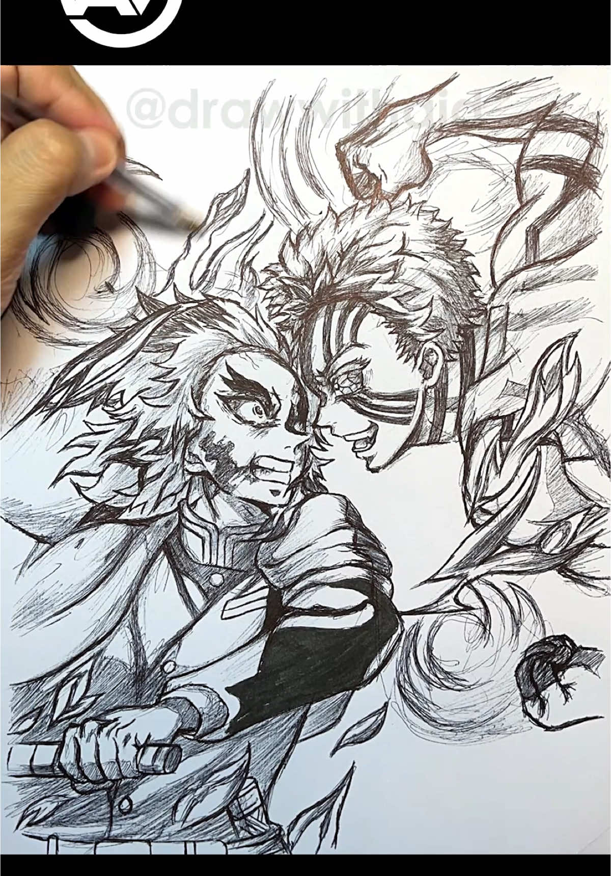 Drawing Rengoku vs Akaza 🔥✍️ #drawing #art #rengoku #akaza #demonslayer #kimetsunoyaiba #artistsoftiktok #animeart #fanart #fyp #penandink #howtodraw #ballpointpenart #speedart #freehanddrawing #kny #fypシ゚ #illustration #artist #artwork #sketchbook #sketch #anime #manga 