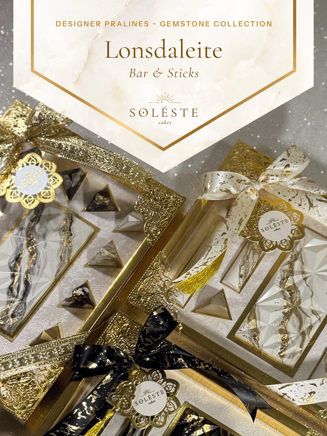 ‘Gemstone Collection: Designer Pralines - Lonsdaleite’ Introducing our new collection of chocolate pralines inspired by the rare and exquisite Lonsdaleite gem. Crafted in elegant black, white, and gold; each piece embodies the spirit of bravery, humility, and fearlessness. Experience the luxury of our chocolates and let every bite inspire you to be brave, be humble, and fearless. 🌟✨🍫 Pre-Order: H-7 Untuk info harga terbaru atau order, silahkan WA admin kami 089525195151 , atau klik link WA di bio kami. Kunjungi Instagram kami juga di IG @soleste.cakes #Lonsdaleite #solestecakes #Chocolate #Luxury Song Credit: Baekhyun - UN Village (Instrumental)