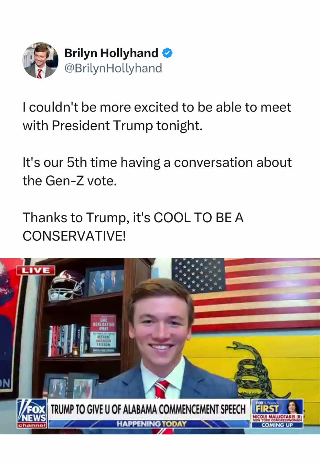 I couldn't be more excited to be able to meet with President Trump tonight! Thanks to Trump, it's COOL TO BE A CONSERVATIVE!