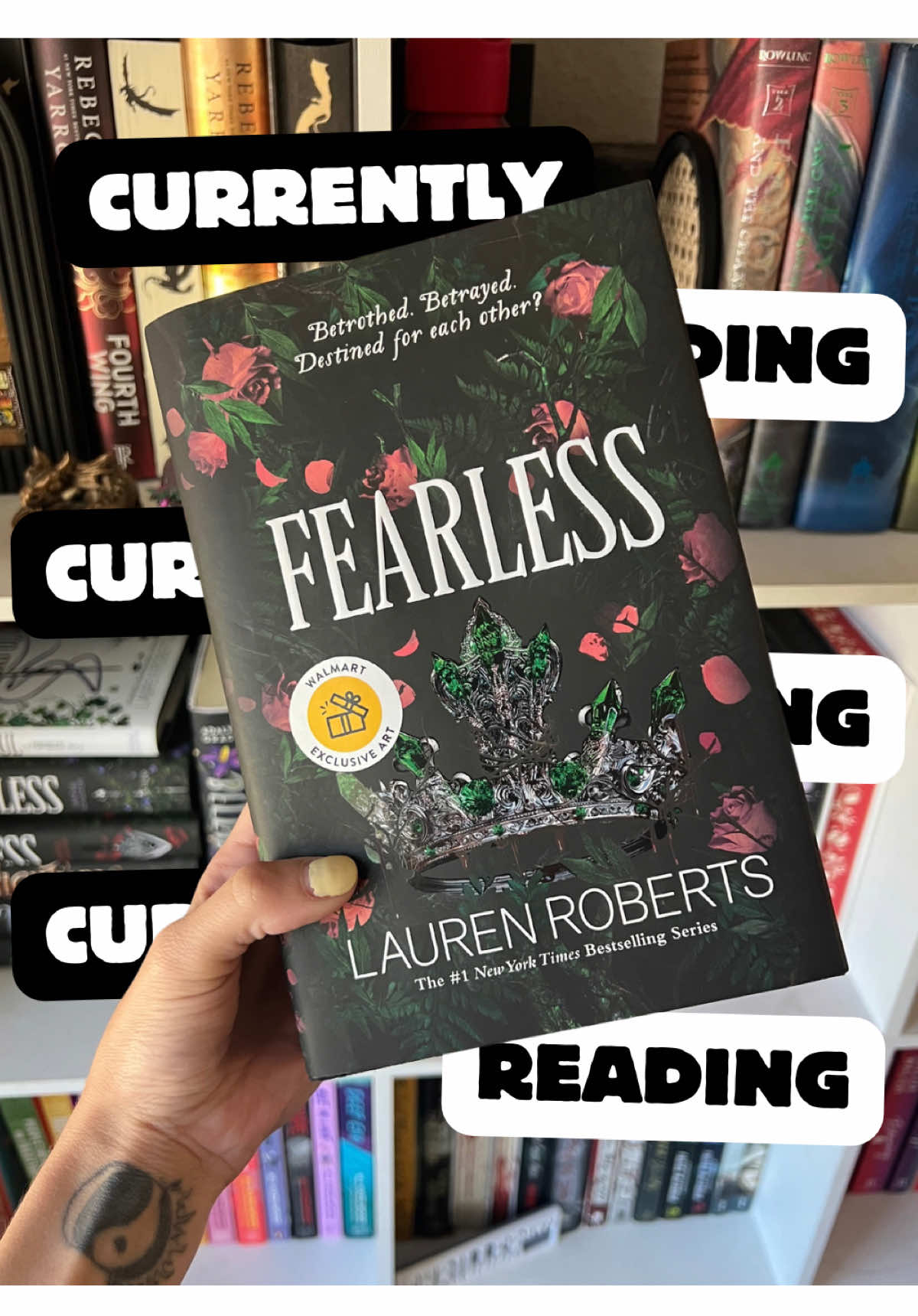 What are you currently reading? I went on a search for this Walmart edition of fearless. Ended up going to 4 different Walmarts to find it and it’s beautiful! (Reversible dust jacket) #books #bookish #BookTok #book #bookworm #currentlyreading #fearless #laurenroberts #kaiazer #kittazer #paedyngray 