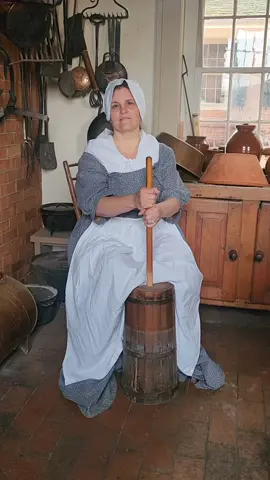 Skills that Made History - no electricity required. Part 3: Churning Butter.  A butter churn is a traditional implement once commonly found in households, used to handcraft butter from cream through the process of churning. This involved repeated agitation of the fat globules in cream,  causing them to change into butter while separating out the remaining liquid, known as buttermilk. Wanna help support our small museum? Visit the Linktree on our profile.  #butterchurn #antique #museumlife #tourguide #museum #stephensonhouse #StephensonHouseMuseum #4up #4upage #justhavingfun #fyp #history 
