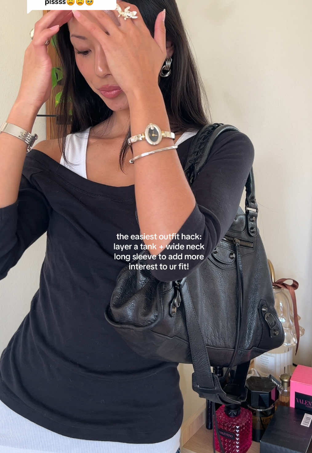 Replying to @dory𓆝 ⋆｡𖦹°‧🫧 sooo easy when u wanna be comfy but still make the fit interesting! white tank from gap, black top from brandy #outfitideas #outfithacks #clothinghacks #outfitideas #diyoutfit 