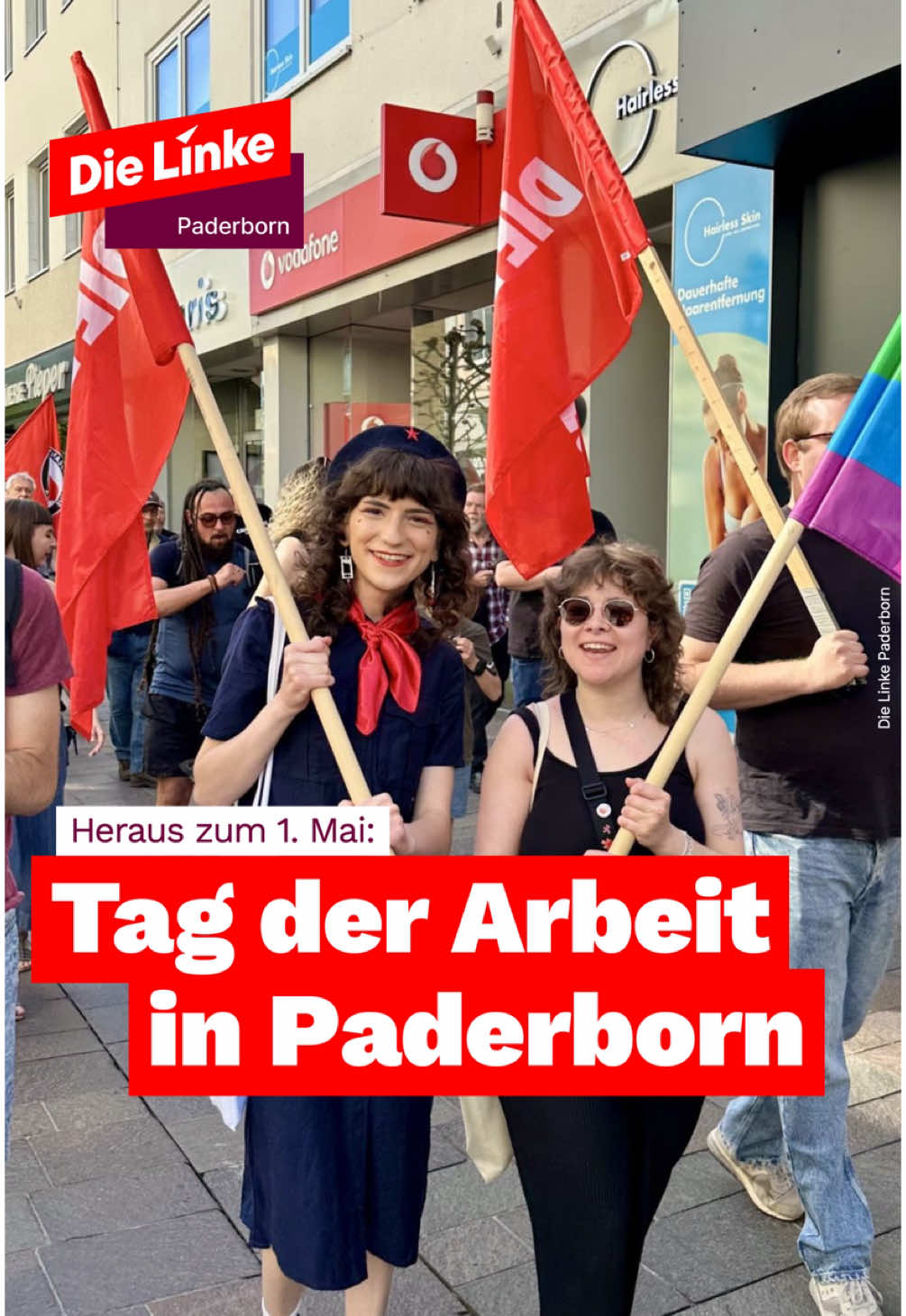 Heraus zum 1. Mai! - Am diesjährigen Tag der Arbeit haben wir uns mit den Arbeitnehmer*innen und Gewerkschaften solidarisiert, den Schutz der Rechte für Arbeitnehmer:innen, faire Löhne und eine Vermögenssteuer für Superreiche gefordert und sind bei bestem Wetter gemeinsam auf die Straße gegangen. #dielinke #paderborn #tagderarbeit #1mai 
