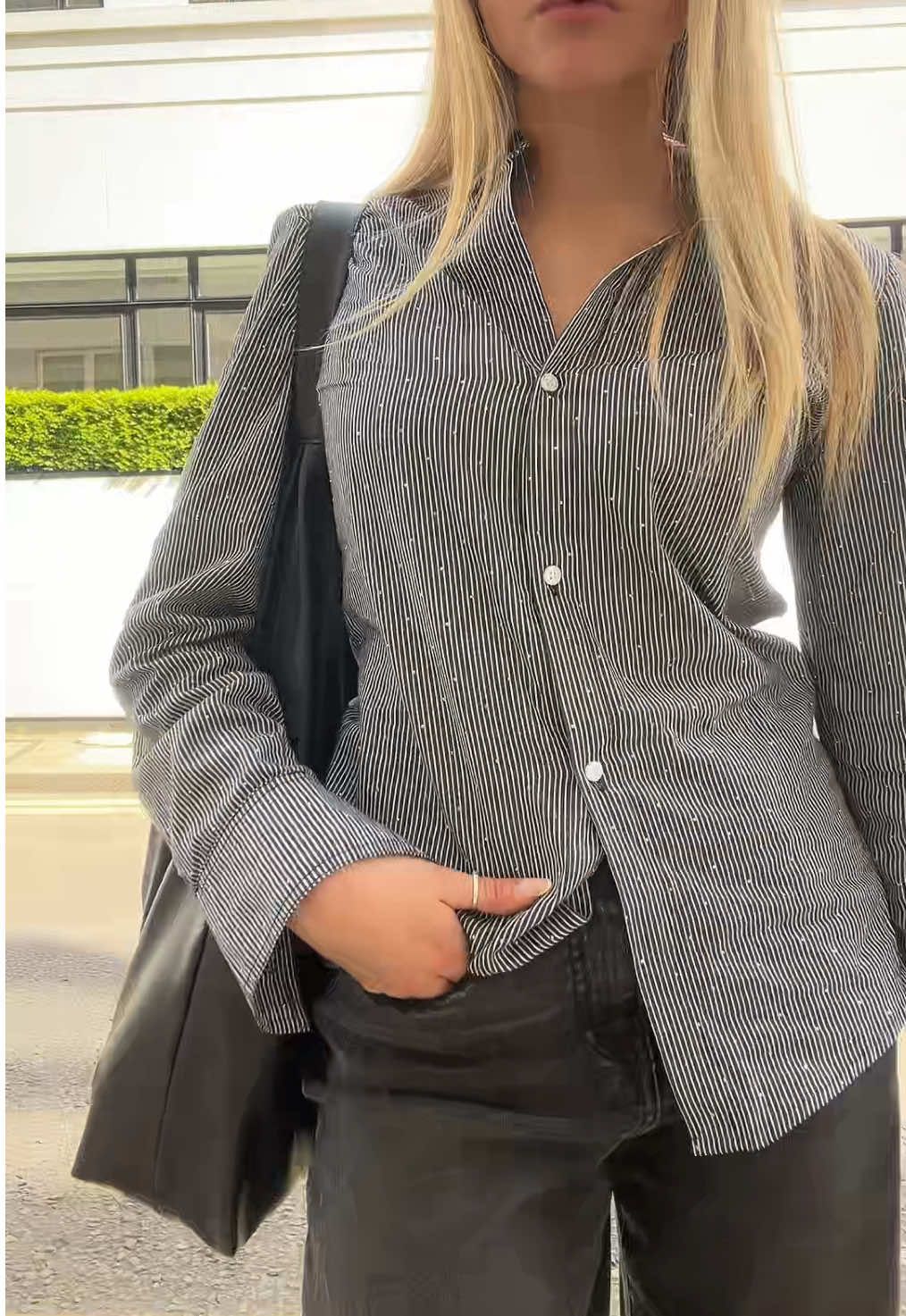 @Fashion Nova📍 After Work Plans Pinstriped Shirt📍All The While Cuffed Wide Leg Jeans
