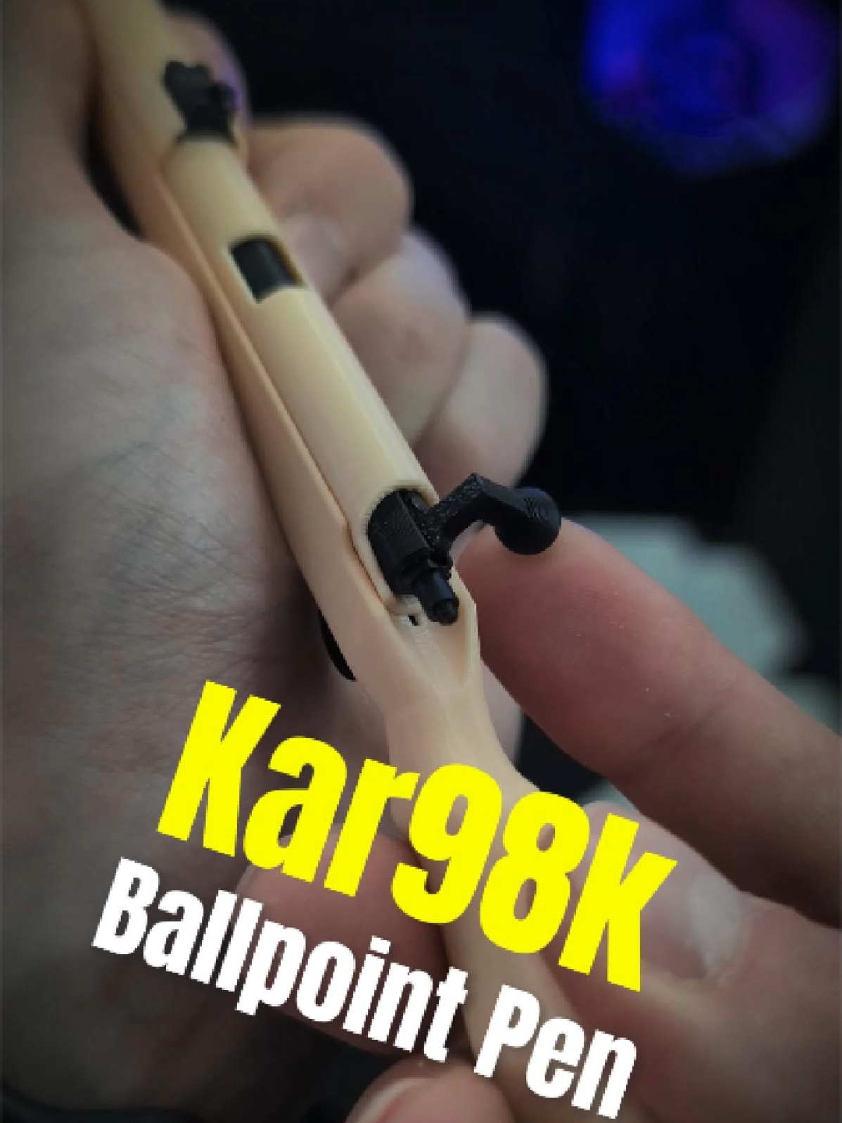 3D printed Kar98 bolt action ballpoint pen!  Printed on : Bambu Lab A1 mini Used Filament : @3DHoJor PLA pro Used Model : Kar98k bolt action pen by Tony (Printables) #3dprinting 