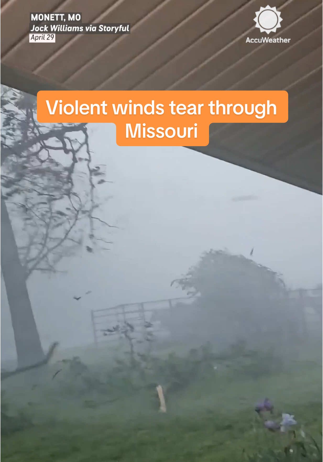 Intense Storm in Monett, MO! 💨 Watch as high winds wreak havoc, tearing up trees and causing widespread damage. #missouri #storm #weather #news #unitedstates #midwest #wind #accuweather