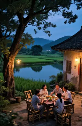 The family sits together and the food smells delicious.🥑 #fypviralシ #villagevibes #aivideo #foryoupage 