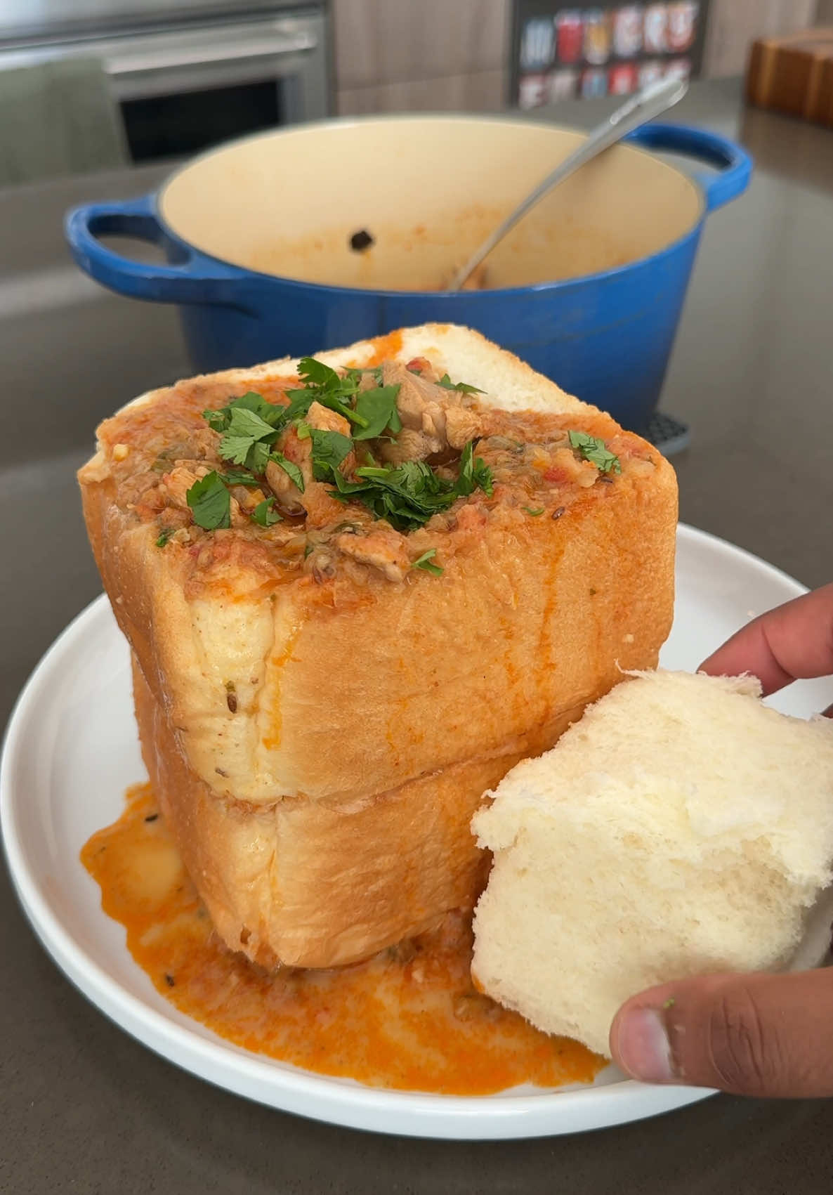 Two of my favorite things - history and food. I just wish we learned from history so that it stops repeating itself 🤧  This is a South African Indian dish called bunny chow, essentially an Indian curry in a hollowed out loaf of bread. Hearty, portable, and resilient. 