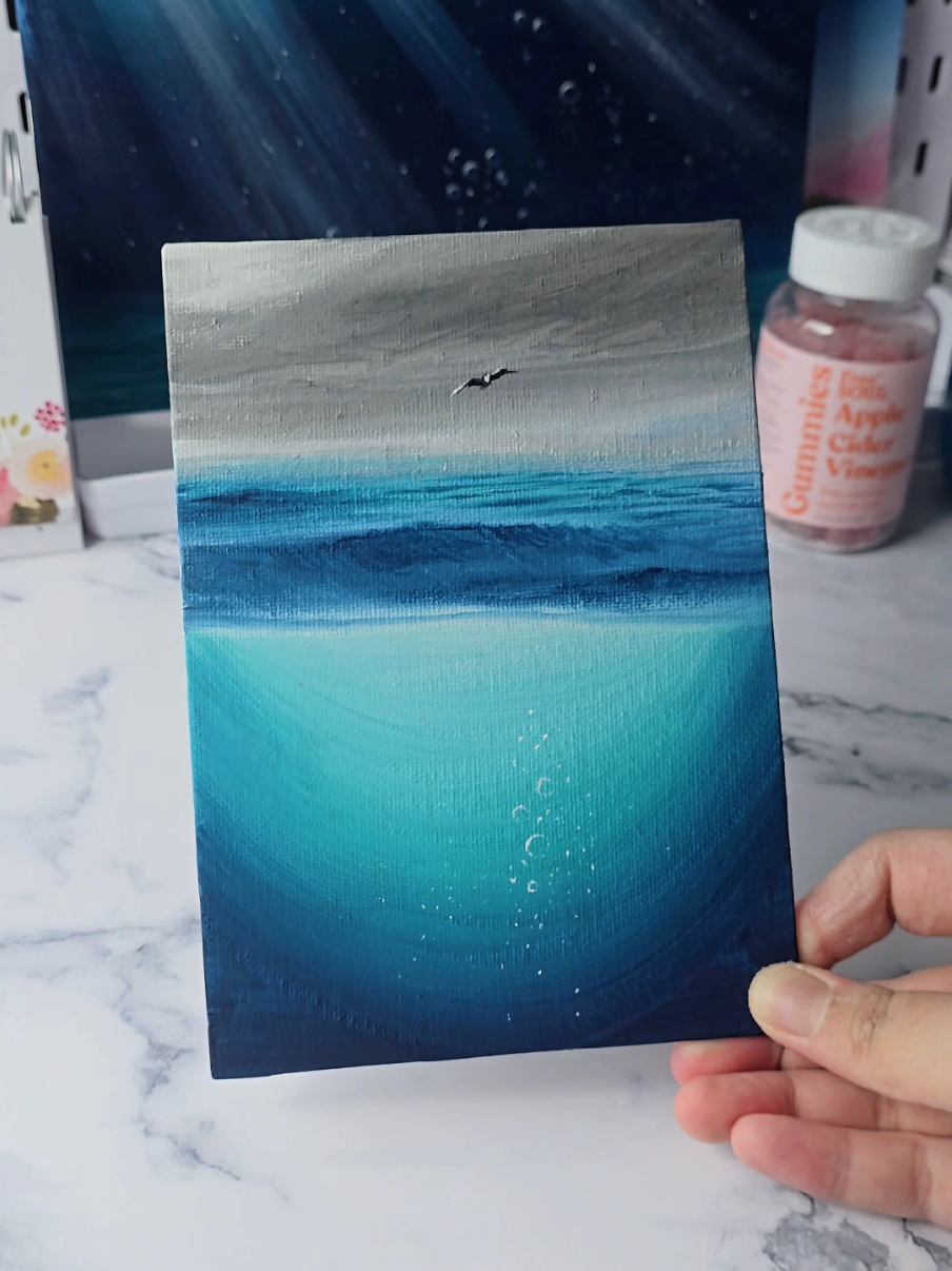 storm sky underwater painting  easy painting idea for beginners  acrylics on 5x7