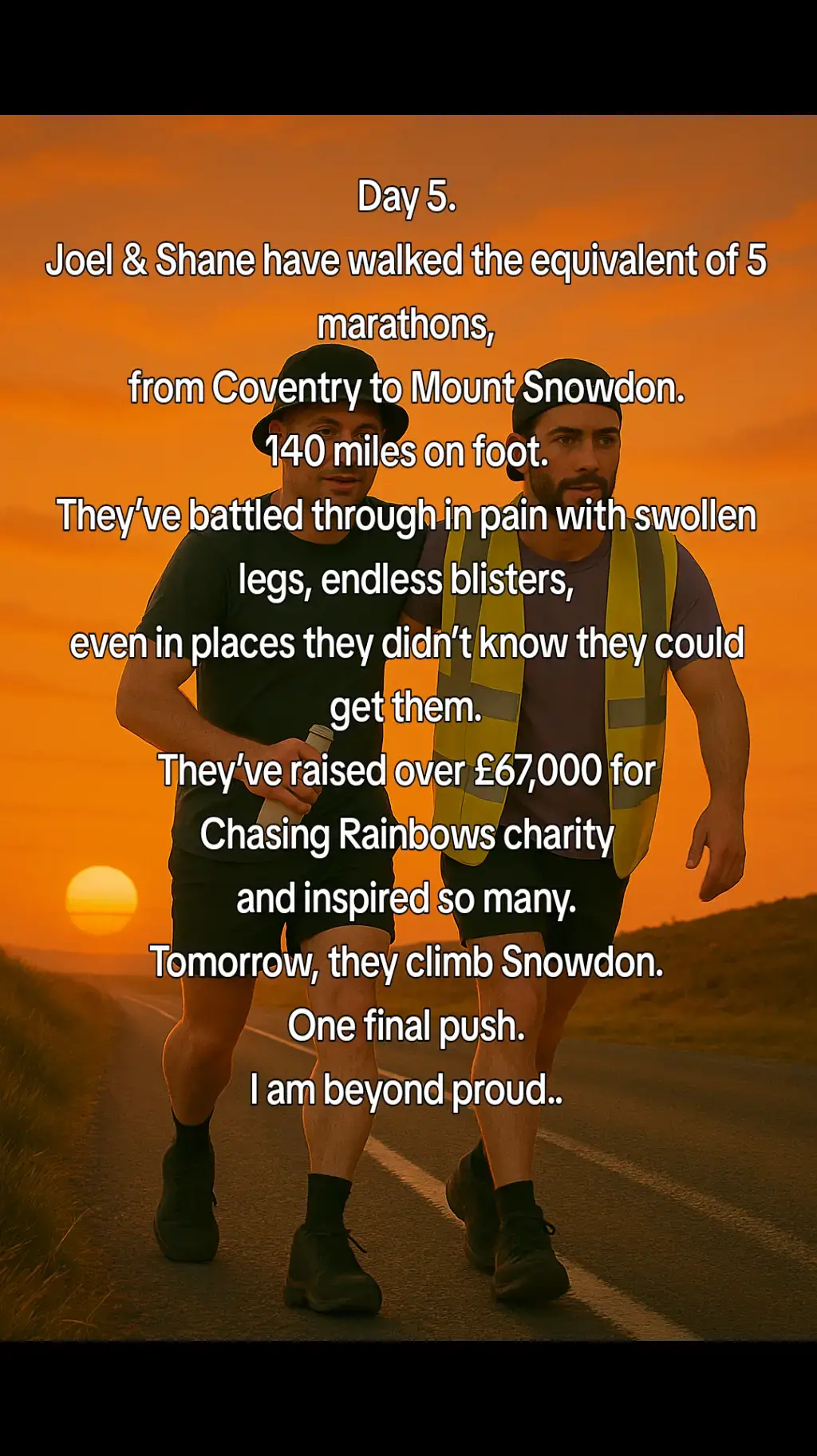 So proud of you @Joel Ryan Redhead and @Shane Cole 🫶 #JoelAndShane #5MarathonsIn5Days #SnowdonChallenge #Proud #CharityLegends #keepgoing #chasingrainbows 