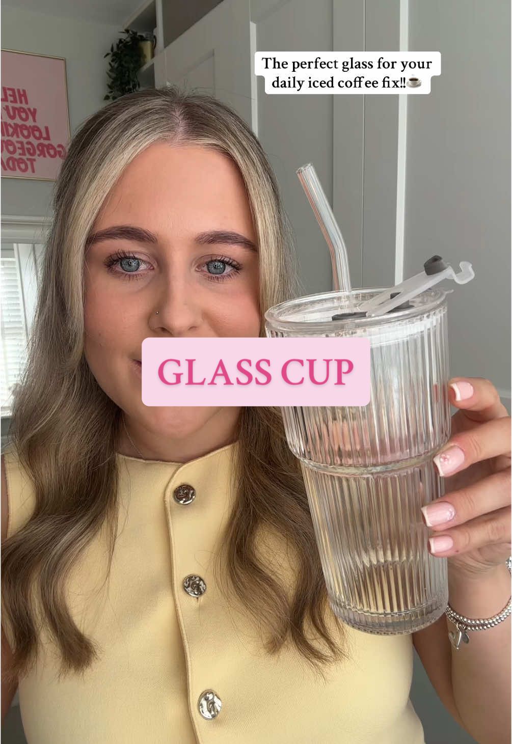 Upgrade your iced coffee to this pretty glass cup for only £7!!☕️ #fyp #trending #viral #tiktokshop #tiktokmademebuyit #glasscup #coffeecup #strawcup #cup #icedcoffeetiktok #icedcoffee #summercup #dealdrops #spotlight 