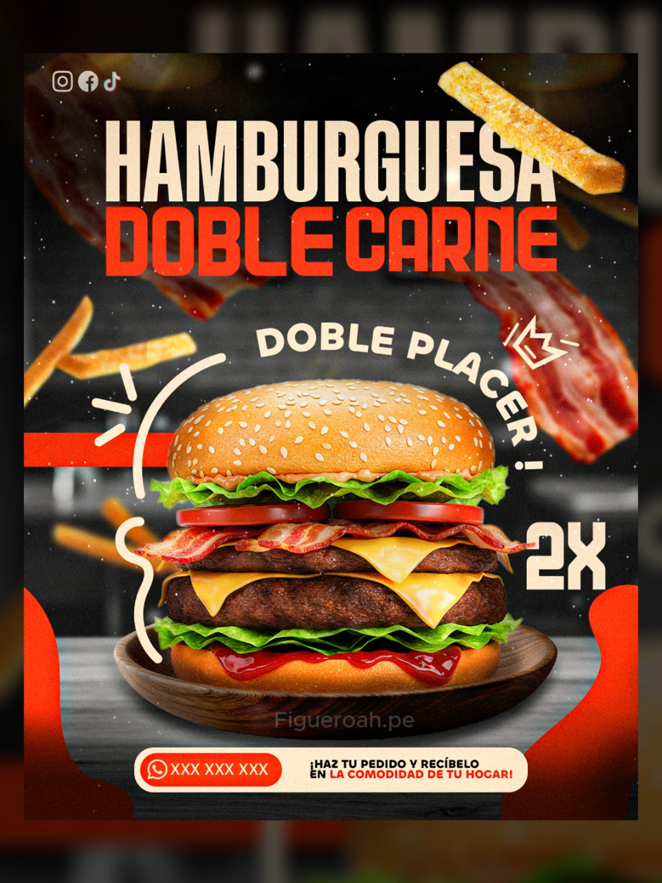 Flyer de Hamburguesa doble  🍔🍔  #diseñografico #figueroah #flyer #poster #burguer #hamburguesa #photoshop 
