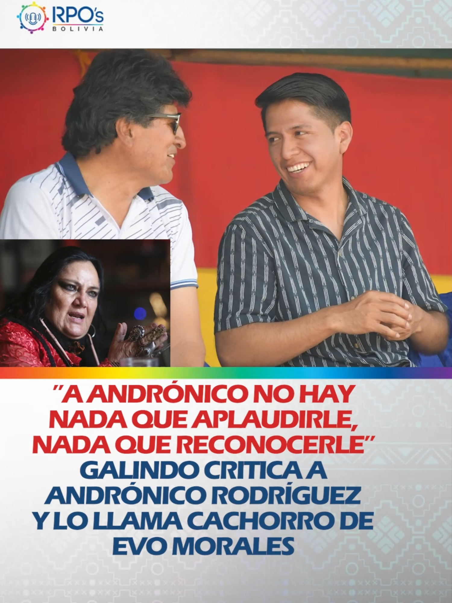 ”A ANDRÓNICO NO HAY NADA QUE APLAUDIRLE, NADA QUE RECONOCERLE” GALINDO CRITICA A ANDRÓNICO RODRÍGUEZ Y LO LLAMA CACHORRO DE EVO MORALES Maria Galindo señaló que Andrónico Rodríguez sólo resalta por su juventud, pero que aparte de eso no tiene nada que lo destaque. Cuestionó que no haya hecho nada en 2019 frente a Añez y que como presidente del Senado tampoco logró nada destacado. Señala que su mérito es mantenerse al medio y no tomar partido. #RPOsBolivia #JuntoAlosPueblos #UnidosHaciaElBicentenario