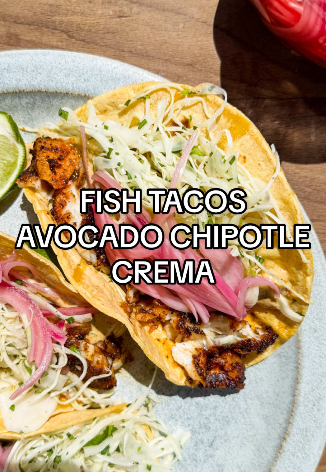 Fish Tacos with Avocado Chipotle Crema… easy, loaded with flavour and irresistibly delicious. Every bite of this taco is an explosion of flavour and texture. You’ve got juicy, flakey and cooked-to-perfection seasoned fish, fresh and crunchy cabbage, bright and acidic quick-pickled onions, a tangy salsa verde and an Avocado Chipotle Crema that will knock your socks off. Use your favourite white fish (I used cod this time but it could be mahi-mahi, halibut, haddock, snapper, roughy, or even some shrimp). Serve on your favourite warmed tortillas with plenty of extra limes . Find the full recipe on my blog www.cookprimalgourmet.com by clicking the link in my bio  #recipes #fypシ゚ #tacos #seafood #fish #cincodemayo #asmr #cooking #salsa 