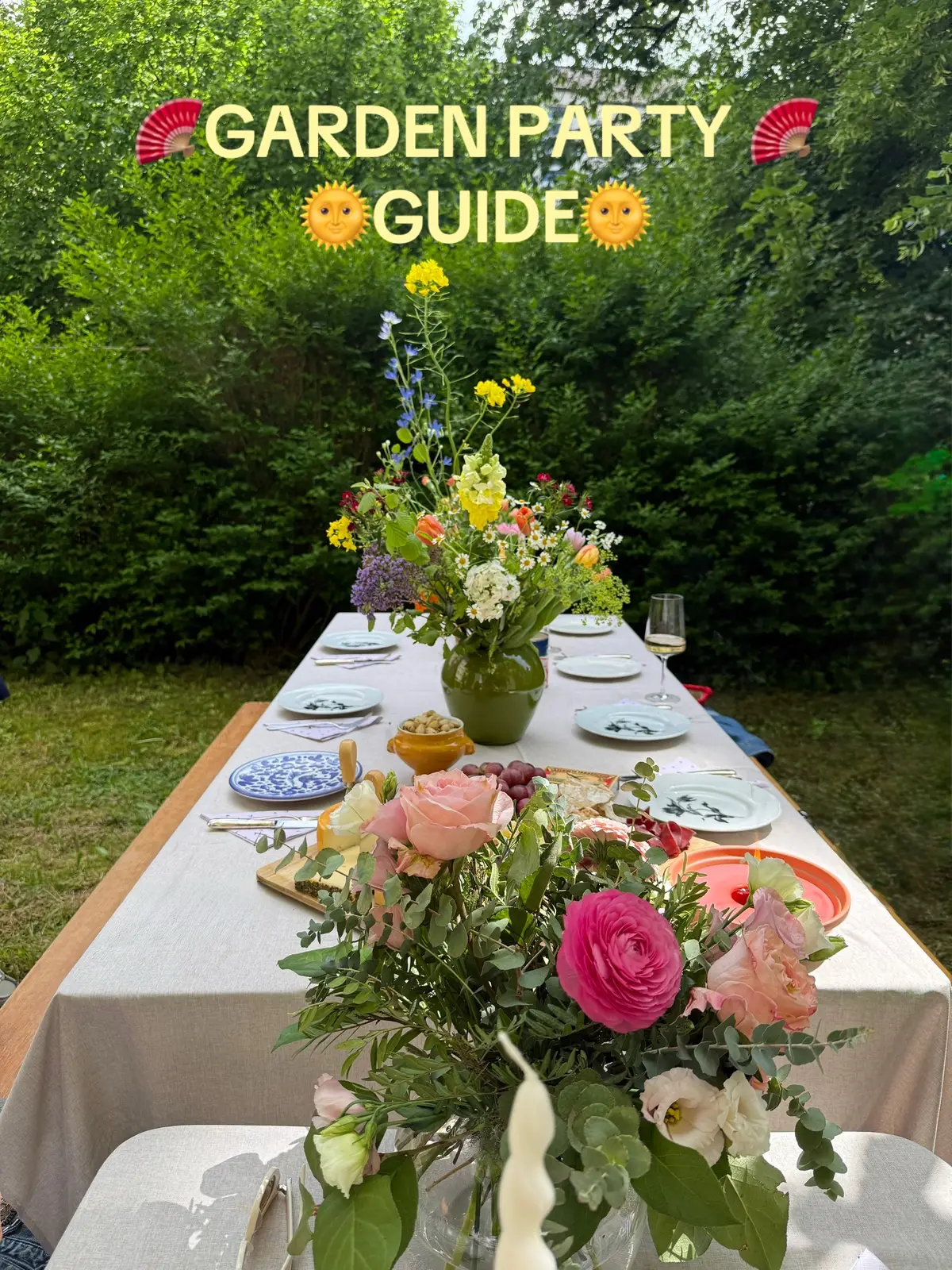 How to host like a pro! I love themed garden parties so here’s how I hosted mine: 🌞I picked a cowboy countryside as a theme 🌞Made homemade iced tea by cold brewing overnight + served easy Bellinis (peach syrup + bubbles). 🌞Cheesecake? Store-bought with fresh raspberries on top for an instant upgrade 🌞Cheese board with different breads, grapes, nuts, and candles (even in daylight—bugs hate them). 🌞I used all the random vases, jugs, and plates I had and found thrift shopping 🌞Wildflowers everywhere. Bought some, got gifted some, used them all. 🌞And don’t forget the lawn games: pétanque, cornhole, Rummikub, chess. #GardenParty #PicnicVibes #HostessTips #PartyIdeas #SummerParty #aesthetic #GardenGlam #OutdoorParty #PartyPlanning