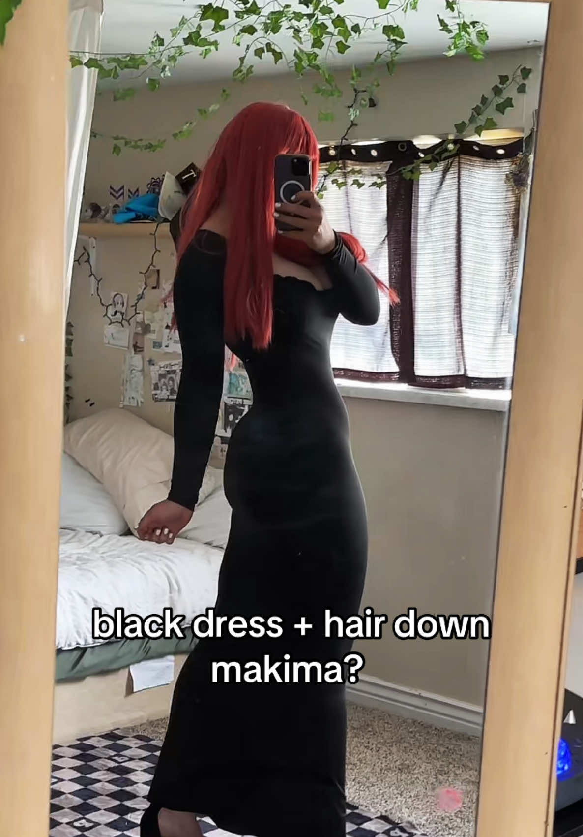 thank you to the amazing individual who gifted me this beautiful dress 🫶 #makimacosplay #makima #csm #csmcosplay #chainsawmancosplay #chainsawman #chainsawmananime #chainsawmanmakima #hairdownmakima #blackdressmakima #tallgirl #tallwomen #bodycon #sundress #lanadelrey 