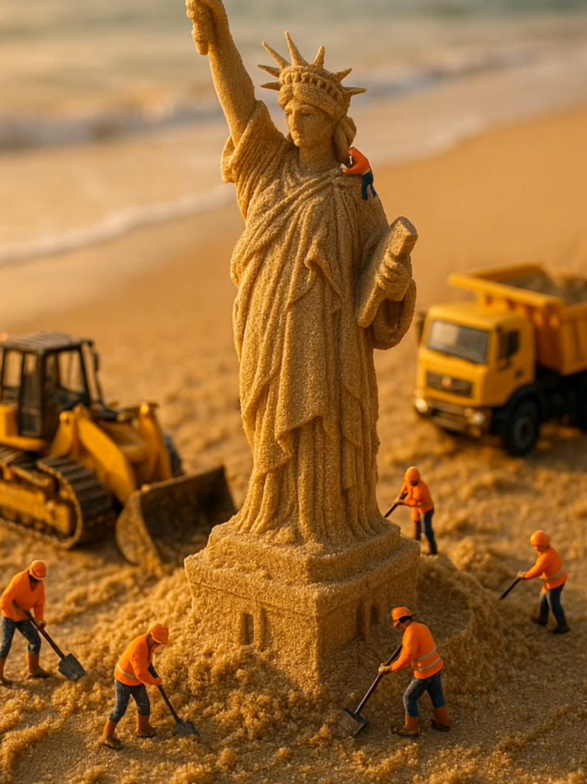 Make sand landmark . . . #aiart #miniature #tinyworkers #satisfying #sandcastle #landmark 