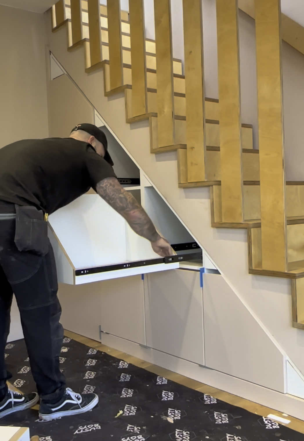 Under Stair Storage installation ✨ #Home #storage #interiordesign #pink #understairstorage #asmr #woodworking #newreel #uk #instagood #viral #transformation #satisfying 
