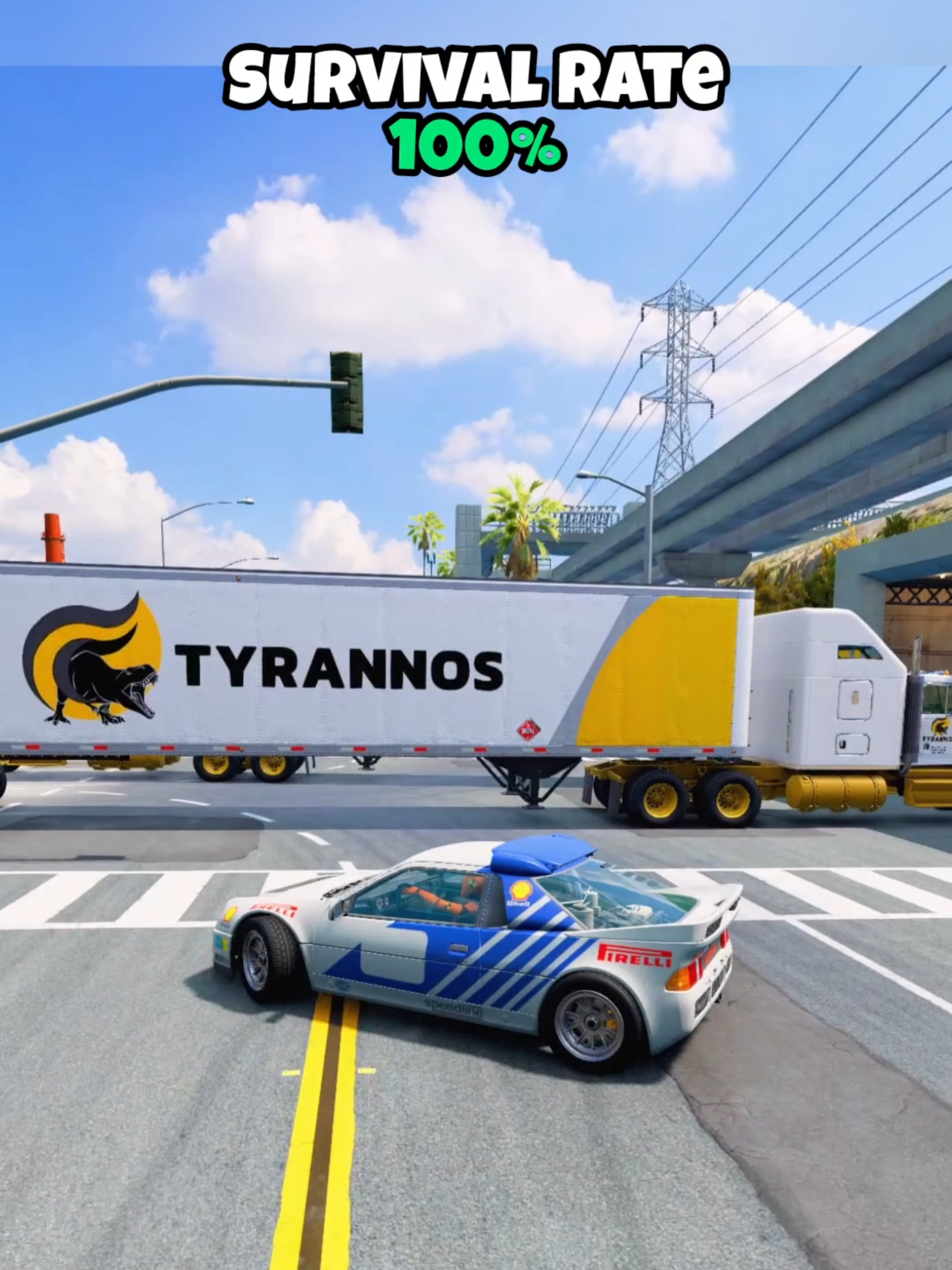 Which car goes under the trailer and survives? #beamng #beamngdrive #beamngcrash #game #gaming #car #cars #simulation #longervideos