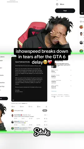 ishowspeed breaks down in tears after the GTA 6 delay🥺❤️‍🩹 #Ishowspeed #speed #fyp #foryou #foryoupage #viral #ishowspeedclips ishowspeed speed ksi #ksi #jj #sidemen #uk 