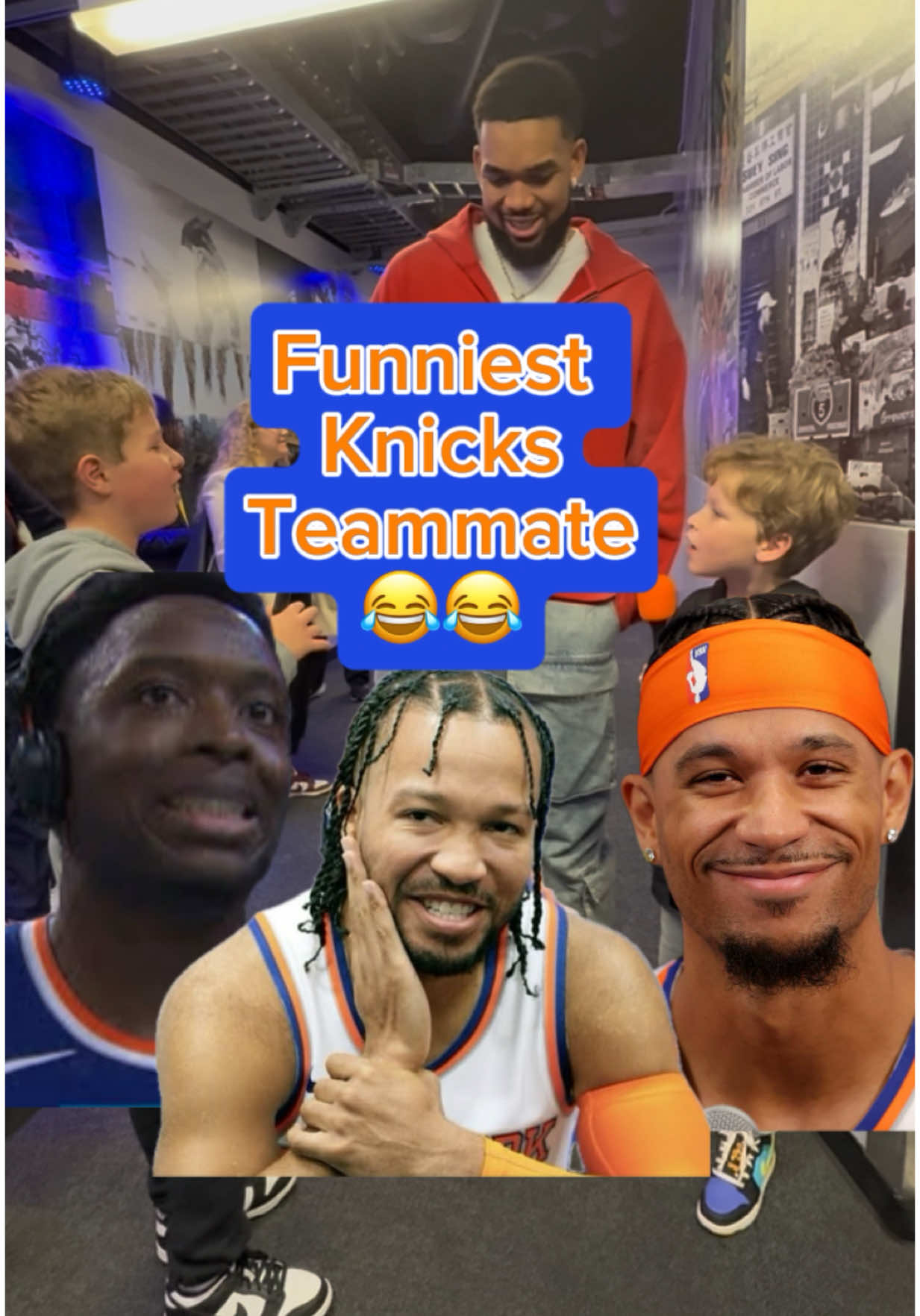 Funniest @New York Knicks teammate? 😂 @Karl-Anthony Towns tells us if it’s @Josh Hart, Jalen Brunson or OG Anunoby. Knicks play @Boston Celtics on @TNT Sports  #kidssportsreporters #karlanthonytowns #kat #jalenbrunson #joshhart #oganunoby 
