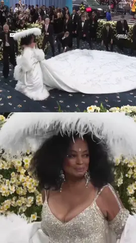 Diana Ross returns to the #MetGala red carpet for the first time in more than 20 years, wearing a gown with a train embroidered with the names of her children and grandchildren.