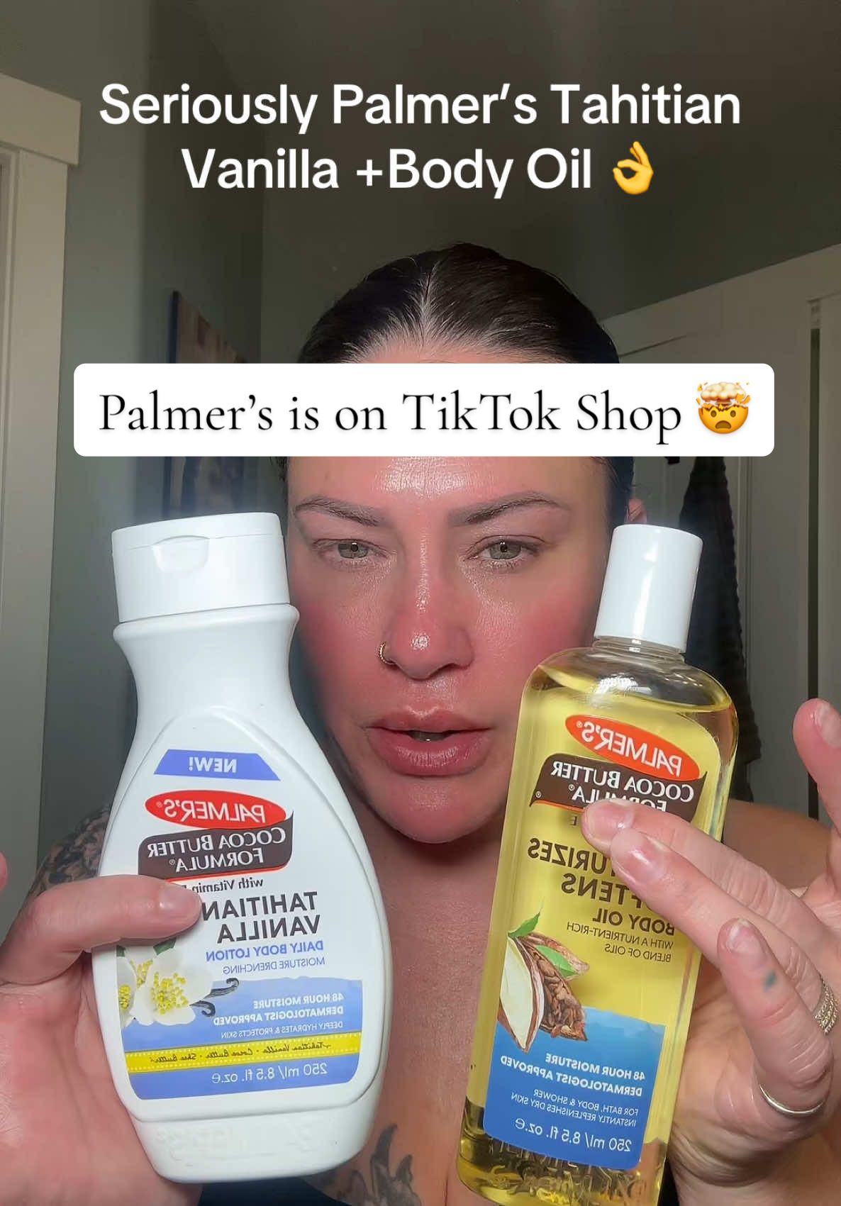 Nina Pool was not lying! Your skin deserves this glow. Palmer’s Cocoa Butter Formula with Tahitian Vanilla is my new holy grail for soft, radiant skin! Lotion + body oil = unmatched hydration & irresistible scent.  #TikTokMadeMeBuyIt #PalmersCocoaButter #TahitianVanilla #BodyCareRoutine #GlowingSkin #SkincareTikTok #BodyOil #SelfCareEssentials #VanillaLovers #HydrationHack #TikTokShopFinds