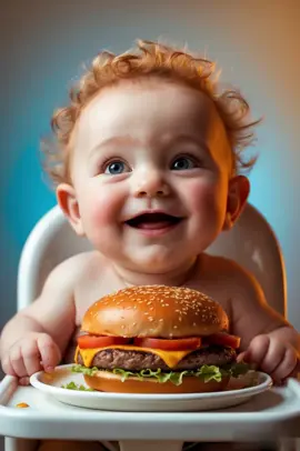 baby eats hamburger while standing #ai #aivideoviral #aiteam #aiart #baby