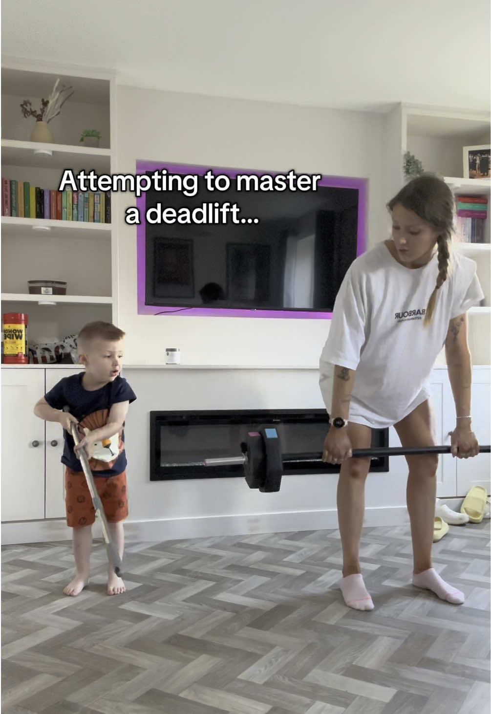 I won’t lie, it’s a challenge😅😂 #fyp #toddlersoftiktok #weighttraining #exercisewithkids #foru #toddlermom 