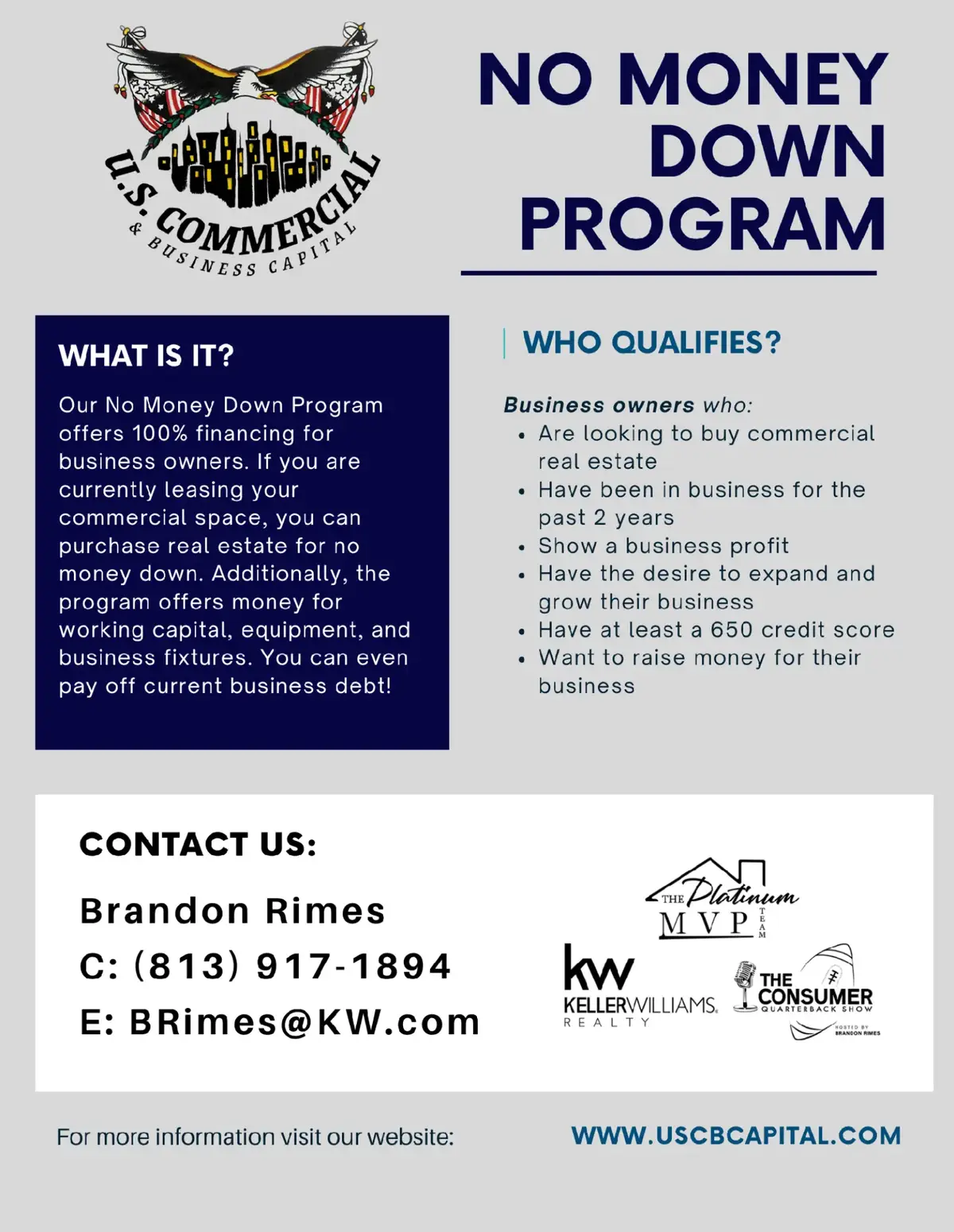 Brandon Rimes, owner of The Platinum MVP team at Keller Williams Realty host of The Consumer Quarterback Show daily 4 o'clock on AM 860 The Answer (93.7 FM) Sun 7 AM on FM 102.5 The Bone 🎙️