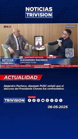 🔴#NoticiasTrivision| Alejandro Pacheco, diputado PUSC señaló que el discurso del Presidente Chaves fue confrontativo.