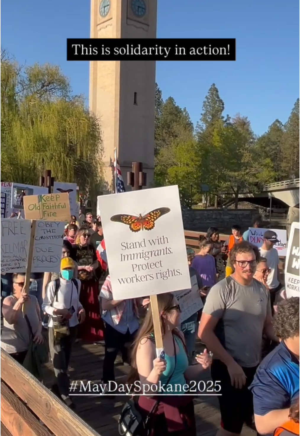 On May 1, 2025 The Spokane Community, and Labor groups came together to STAND WITH IMMIGRANTS in our community and demand an end to deportations. This is solidarity in action. Thank you for showing up and being brave to voice support to immigrant workers and community. #maydaymarch #maydayspokane #mayday #mayday2025 