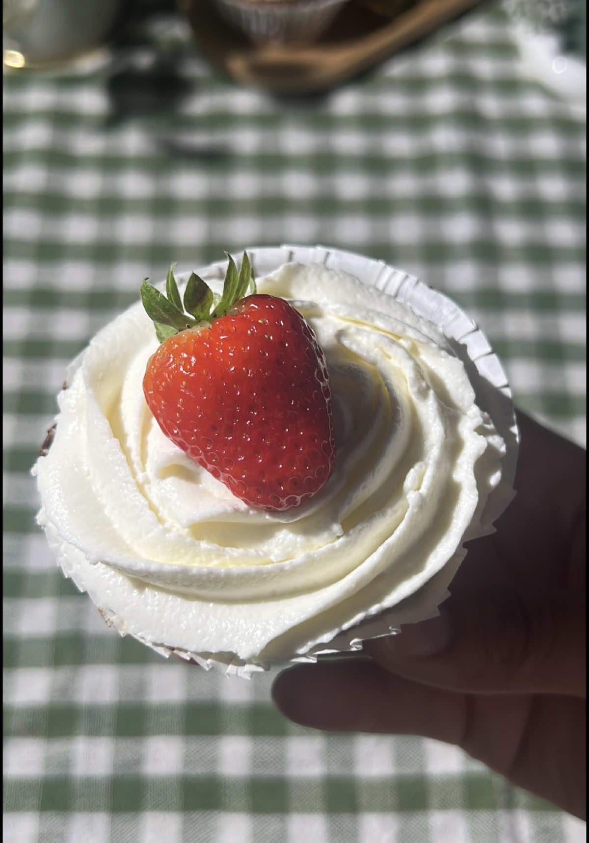 Here’s my strawberry cupcake recipe!  Ingredients 🧈  Dry ingredients: •	150g all-purpose flour •	40g almond flour •	100g granulated sugar •	½ tsp baking soda •	½ tsp baking powder •	A pinch of salt Wet ingredients: •	2 eggs •	150ml buttermilk •	1 tsp date syrup (or agave syrup, optional) •	1 tsp strawberry extract (optional) •	100ml melted butter Filling and topping: •	Strawberry jam •	Warm milk (for soaking the cupcakes) •	250g cold mascarpone cheese •	250ml cold heavy cream (at least 30% fat) •	50g powdered sugar •	Fresh strawberries (for decoration) Instructions 📝  1.	Preheat your oven to 180°C (350°F). 2.	In a large bowl, whisk together the flour, almond flour, sugar, baking soda, baking powder, and salt. 3.	In a separate bowl, mix the eggs, buttermilk, date syrup, strawberry extract (if using), and melted butter until well combined. 4.	Add the wet ingredients to the dry ingredients and stir until just combined.	 5.	Pour the batter into cupcake liners and bake for about 20 minutes, or until a toothpick comes out clean. 6.	Let the cupcakes cool, then gently soak each one with a bit of warm milk. 7.	Once fully cooled, cut a small hole in the center of each cupcake and fill with strawberry jam. 8.	For the frosting, whip together the cold mascarpone, cold cream, and powdered sugar until thick and smooth. 9.	Pipe the cream on top of the cupcakes and garnish each with a fresh strawberry. 10.	Serve and enjoy! #cupcake #FoodTok #baketok #Recipe #dessert 