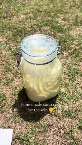 Making it on my own has saved me sooo much money bc the very clean brands are very expensive. I didn’t want to post the recipe unless I knew it worked so we used it over the past 3 months and never burned. I have very pale skin that gets burned immediately so I tried it out before using it on my kids. The first 5 times I used it I stayed out in UV 8+9 for 2-3 hours in the sun and never got burned. And my kids are literally outside everyday in the sun and never got burned either. This jar is almost gone bc it’s sooo good!!#sunscreen #homemadesunscreen #momlife #holisticswaps #fyp 