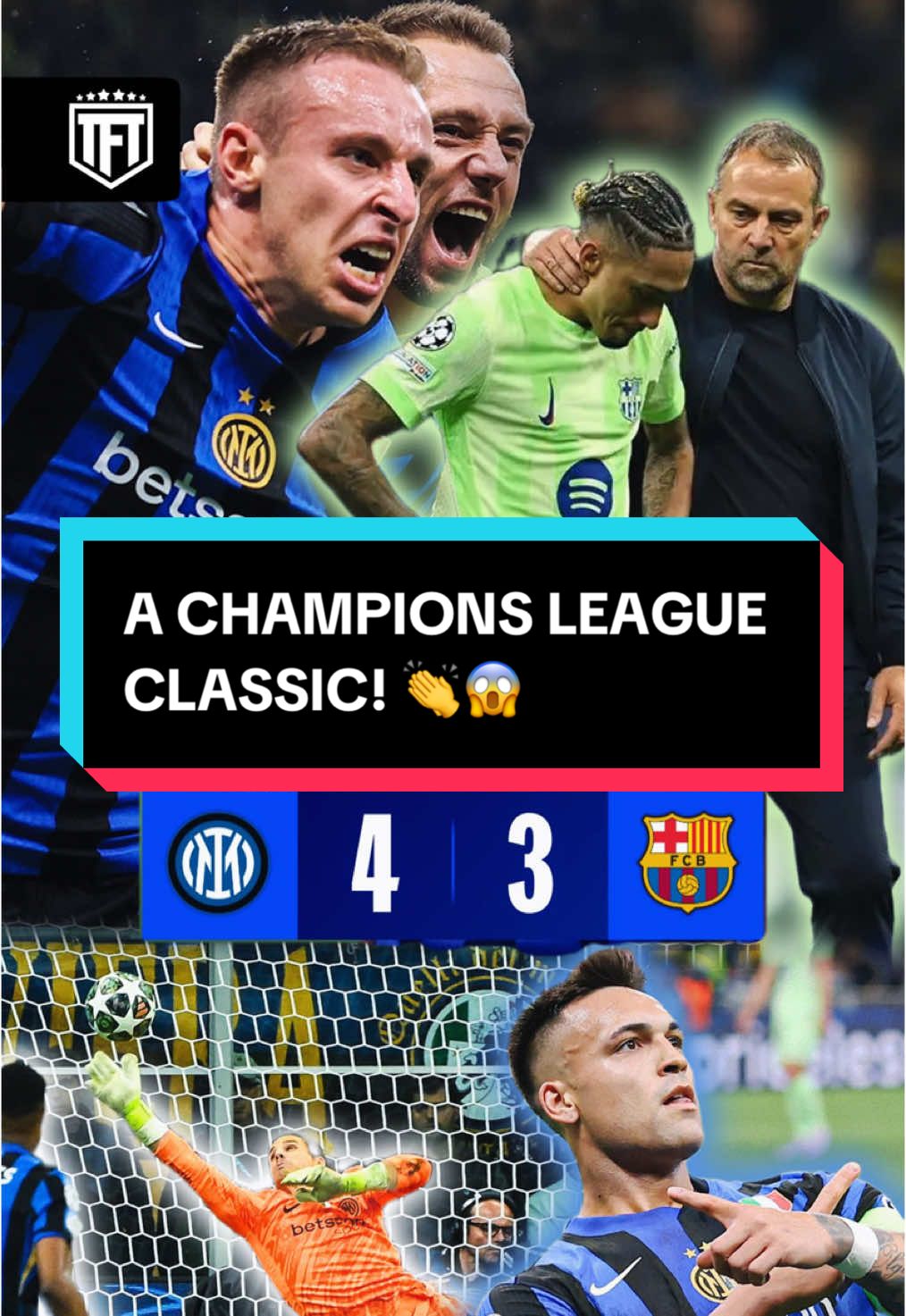 Champions League CLASSIC! 👏😱 Inter Milan BEAT Barcelona 7-6 on aggregate to go through to the UCL Final In one of the most crazy games of football you will EVER see Is this the greatest tie in Champions League history? 🤔  #forzainter #ucl #inter #championsleague #barca #barcelona #lamineyamal #yamal #intermilan 
