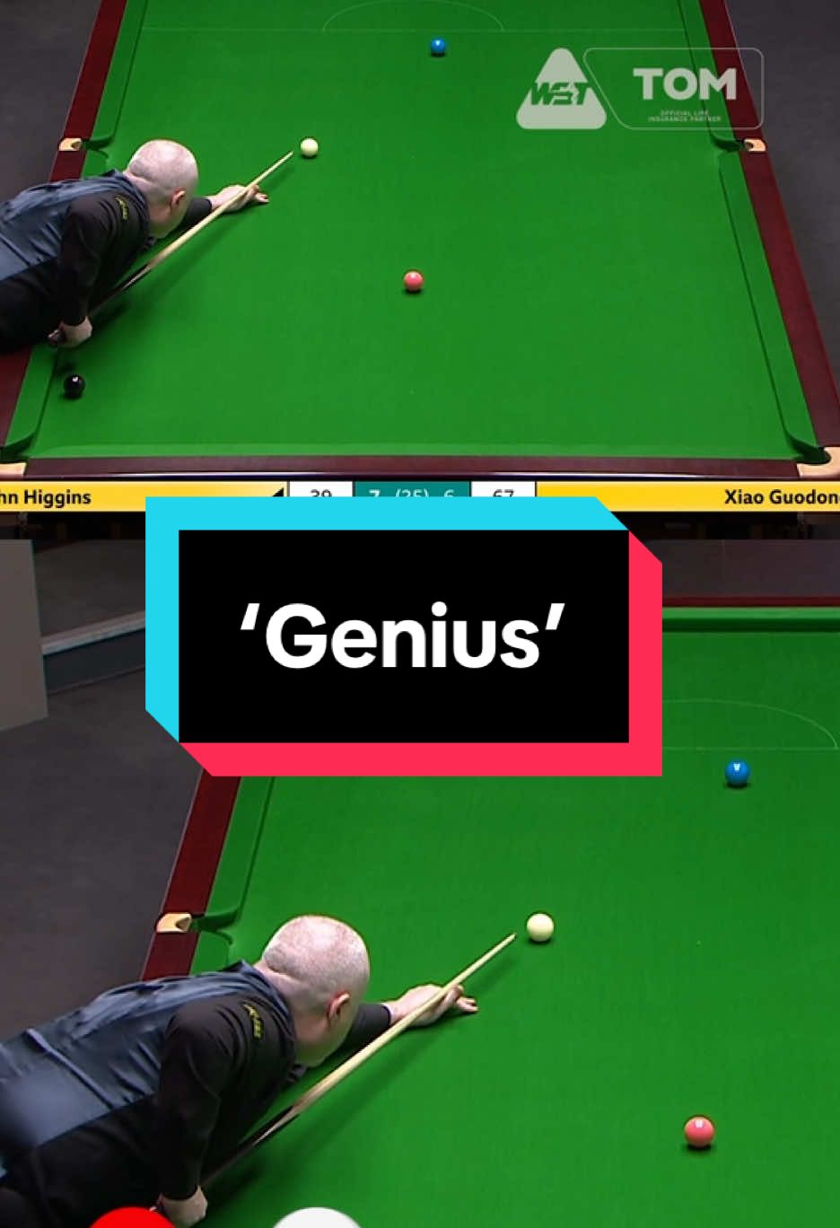 One of the shots of the #HaloWorldChampionship  A bit of genius from John Higgins  #PlayingItSafe with @Tom Life Insurance 