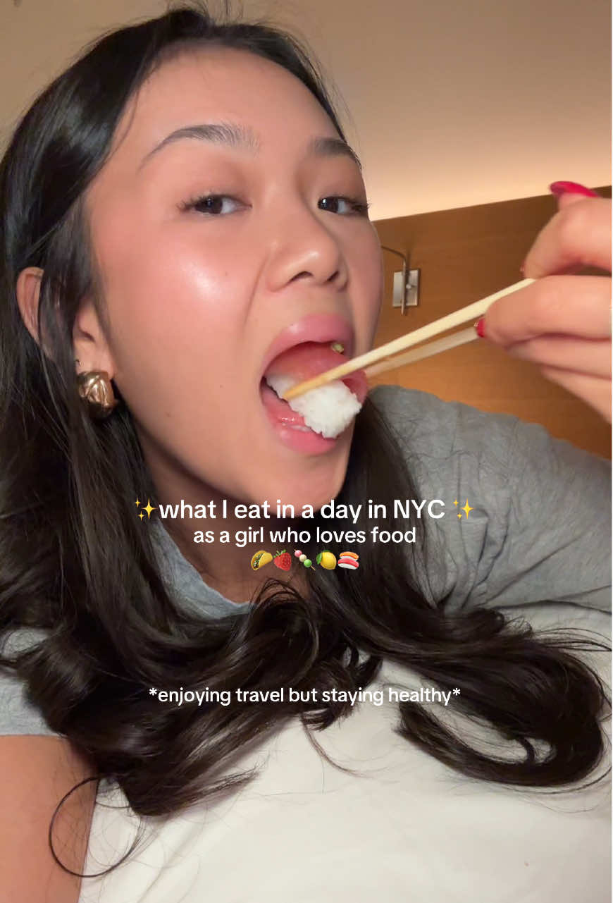 What I ate in a day in New York City 🌮🍕💋🍣✨ to enjoy travel but stay feeling healthy #wieiad #wieiadrealistic #newyork #nyc #clearskin #guthealth 