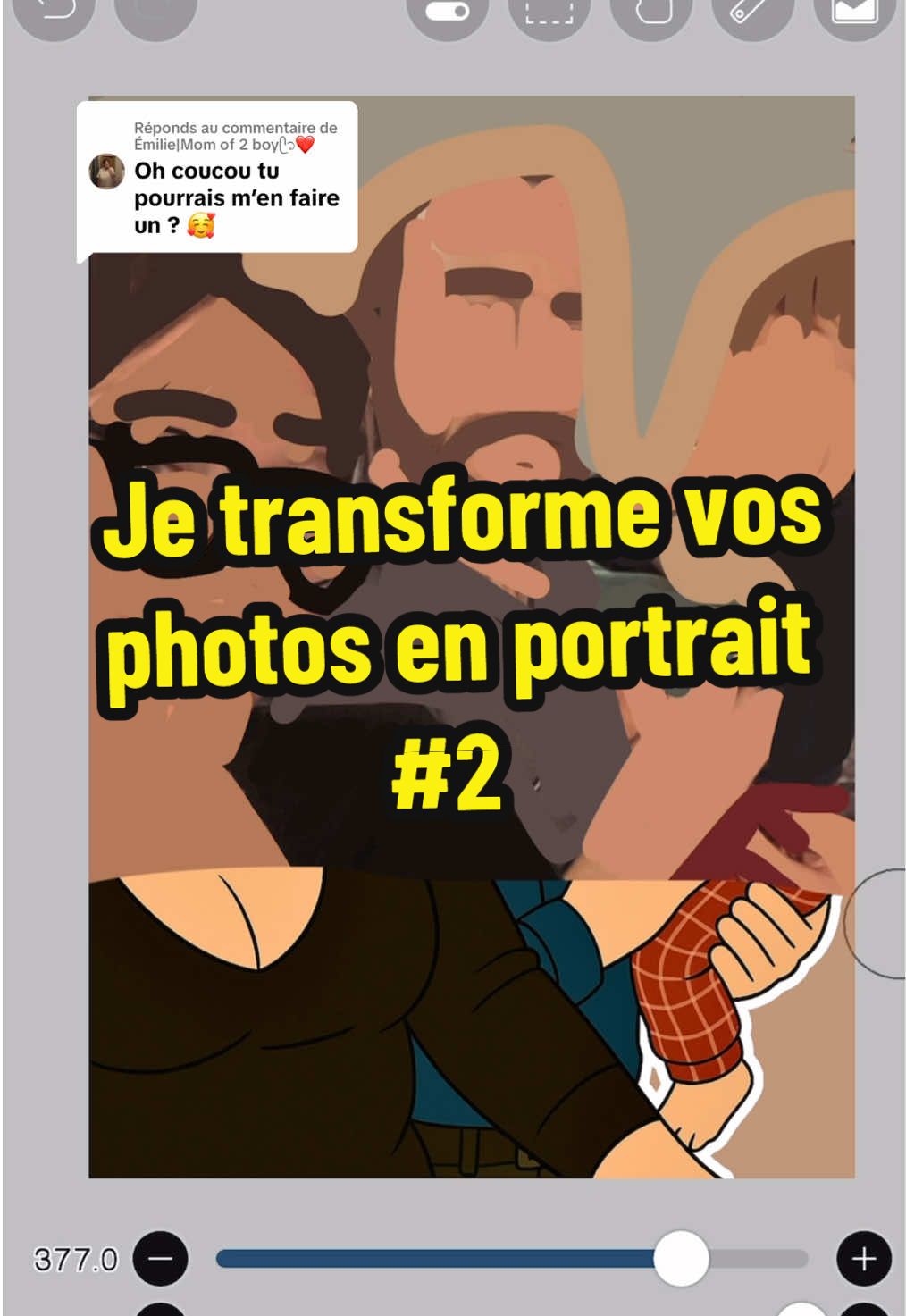 Réponse à @Émilie|Mom of 2 boyᥫ᭡❤️ J’ai transformé cette photo de @Émilie|Mom of 2 boyᥫ᭡❤️ en portrait dessin… Le résultat te plaît ? 👇 Commente si tu veux que je fasse le tien ! 🖌️✨#jetedessine #artvideo #art #portrait #fyp #pourtoii #viral_video #virale #procreate #cartoon #phototoart #CapCut #capcut_edit #couple #family 