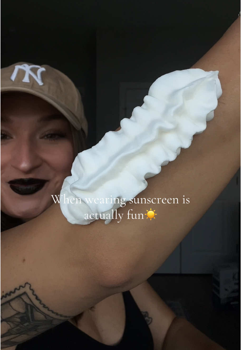 Ignore my lipstain 🙈 I absolutely love this sunscreen! It smells so good and is not sticky at all!!  @Vacation Inc.  #whippedsunscreen #vacationsunscreen #vacationsunscreencompany #sunscreenviral #viralsunscreen 