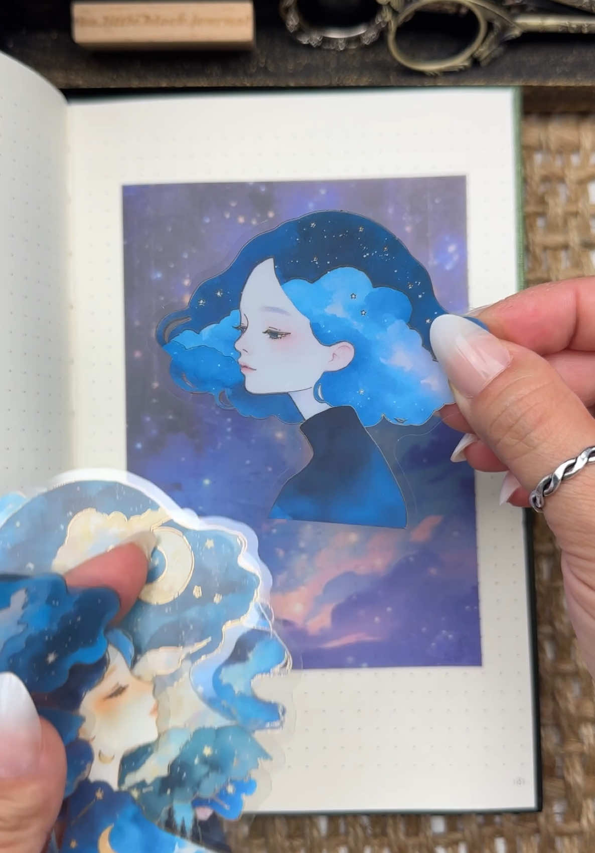 ✨💙🌙  ASMR Scrapbook Journal With Me using stationery from my latest @lblyxir haul. Find these sticker & paper items in my B!O. Use: BLACKJOURNAL for 10% off ☺️  #junkjournal #scrapbookingideas #asmrvideo #asmrrelax #fyp 