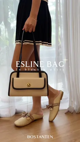#EslineBag, effortlessly elevated. 🤍 Styled with black & white denim for that clean, classic contrast—proof that elegance works with anything. #BowlingBag – #FYP #Bostanten #TasWanita #TasSelempang ##Style##OOTD##SlingBag