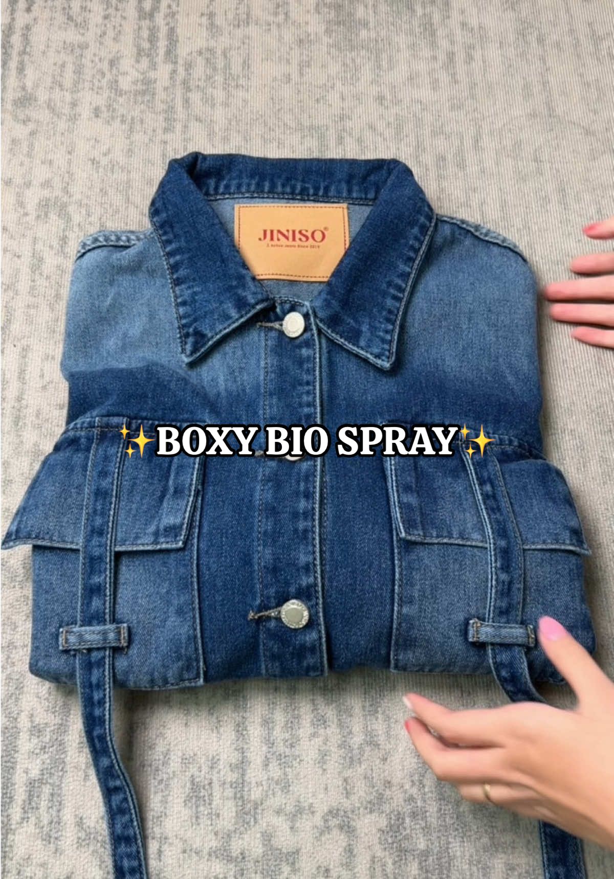 ✨BOXY BIO SPRAY✨ This is your sign to get that denim jaket🧥😎 #JINISO #jeans #jinisoactivejeans #outfit #denim #denimjacket 