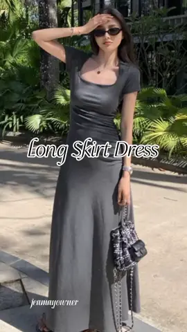 Hotgirl Slim Fit Short Sleeve black dress #slimdress #shortsleevedress #blackdress #longskirt #casualdress #sexydress 